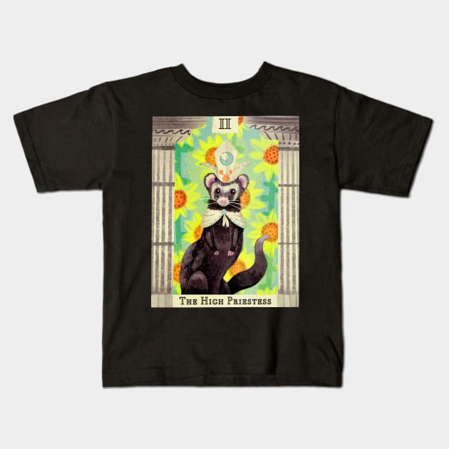 The High Ferret Priestess Tarot Card Kids T-Shirt by narwhalwall